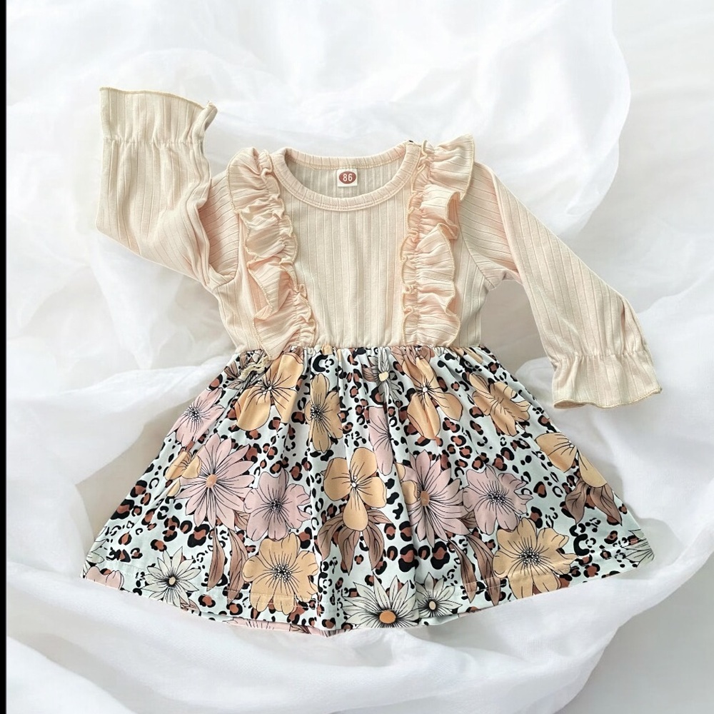 Floral Ruffle Kids Dress - Cream and Pink